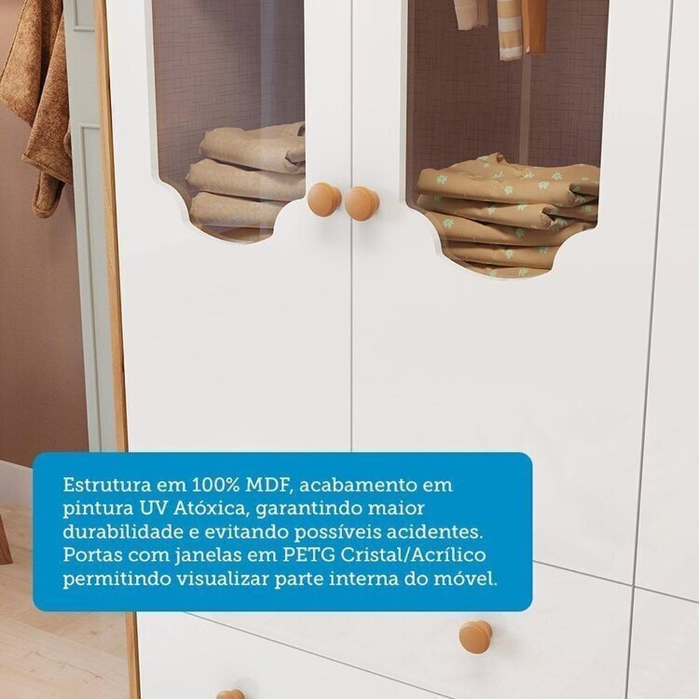 Quarto de Bebê com Guarda-Roupa Cômoda e Berço com Capitonê 100% MDF Maya Provençal Espresso Móveis Branco Brilho/Amêndoa/Branco