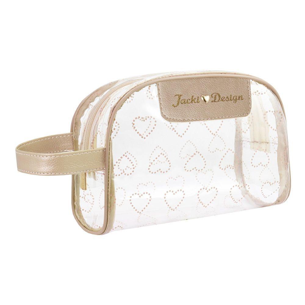 Kit Bolsa E Nécessaire Transparente Love Dourado