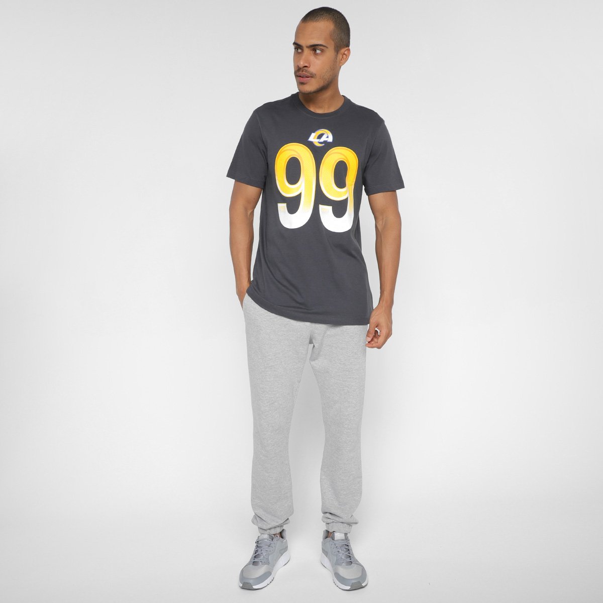 Miniatura Camiseta NFL Los Angeles Rams Aaron Donald n° 99 Masculina Cinza - GG