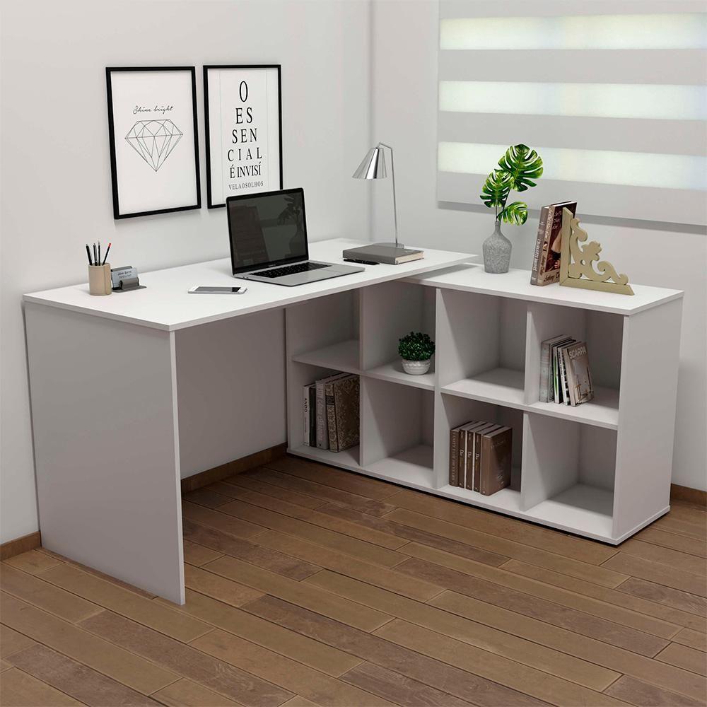 Miniatura Mesa Escrivaninha Em L 140x130cm 8 Nichos Eron A06 Branco - Mpozenato