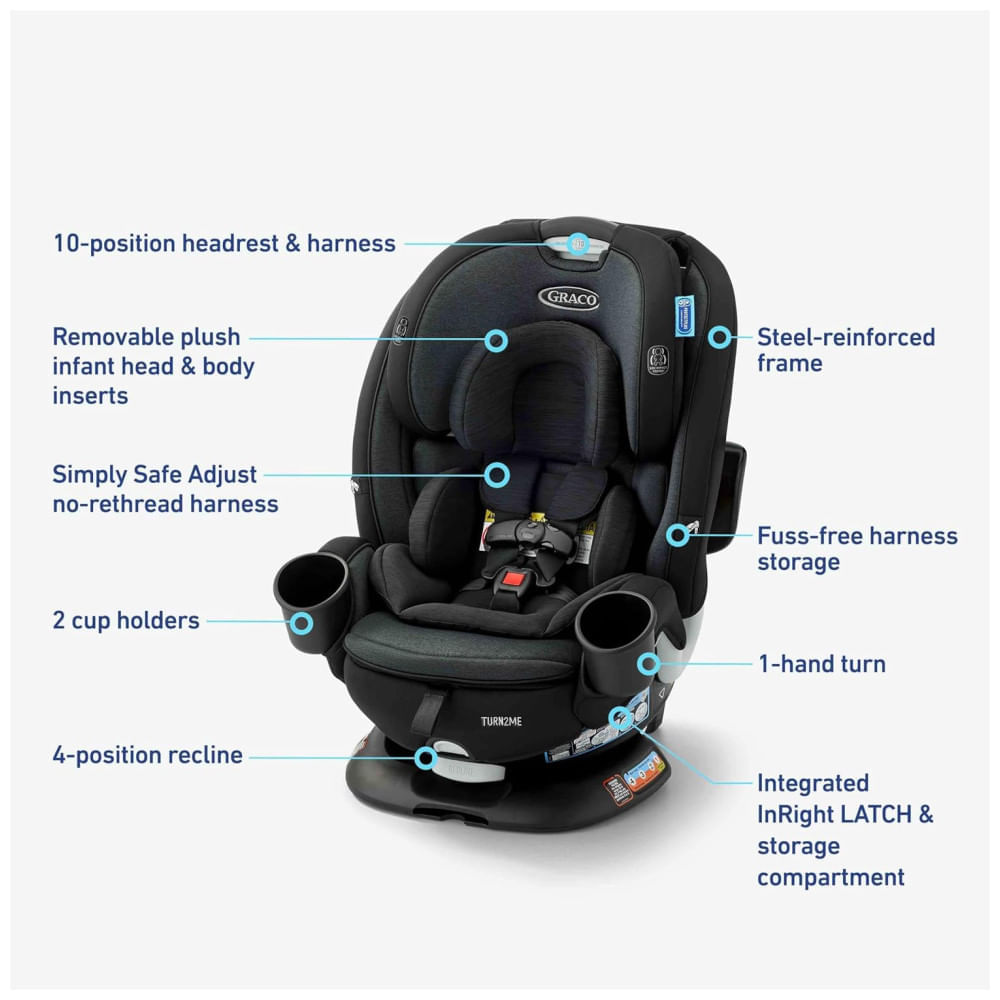 Miniatura Cadeirinha de Carro Conversível Turn2Me 3 em 1, Brighton - Graco, com Ajuste de Apoio de Cabeça e Arnês, Instalação Fácil e Estrutura Reforçada em Aço