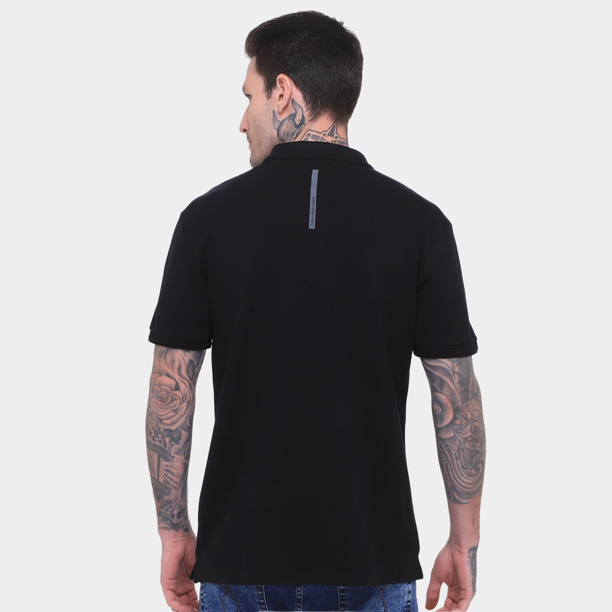 Miniatura Camisa Polo Calvin Klein Logo Bordado Masculina Preto - G