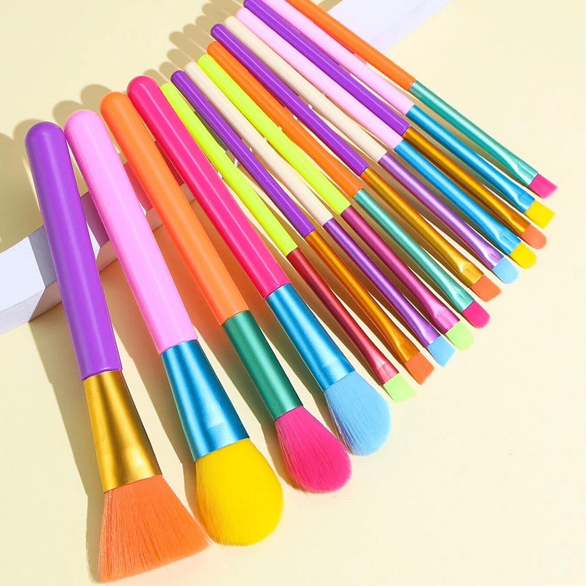 Miniatura Kit Com 15 Pincéis De Maquiagem Profissional Pincel Colorido