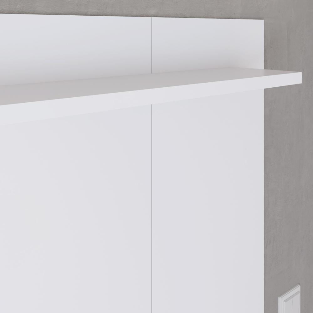 Miniatura Painel Suspenso TV 48 Polegadas Nicho Nairobi Branco e Kit 2 Puff Banqueta Redonda Multiuso Pés Retrô Thor Bege Sala Quarto