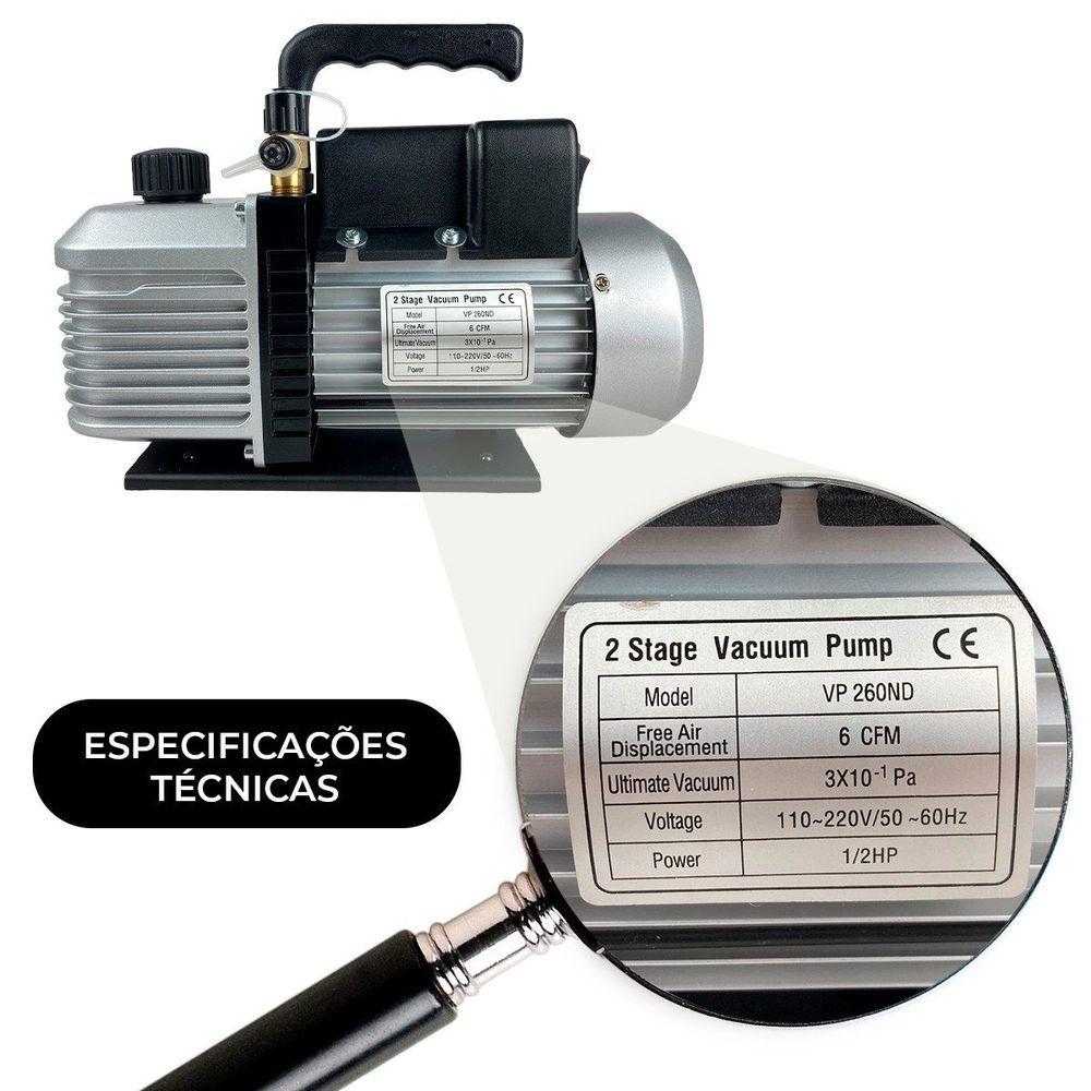 Bomba Vácuo Refrigeração Automotiva 6cfm Duplo Estágio 1-2hp
