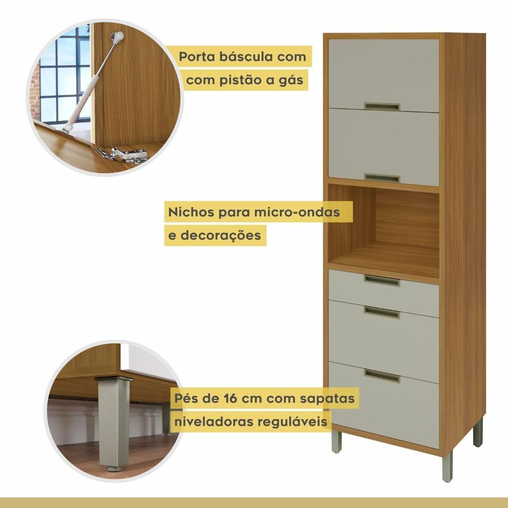 Miniatura Cozinha 3 Peças Paneleiro Forno 2 Portas 3 Gavetas, Armário Aéreo 1 Porta e Armário Aéreo Geladeira Freijó/Off White
