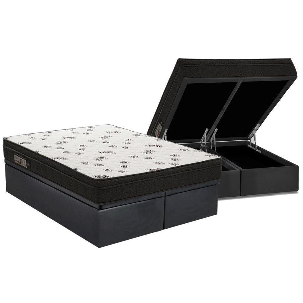Miniatura Cama Box Baú Queen: Colchão Espuma Ortobom D45 Light Saúde Ortopillow + Base Black(158X198)