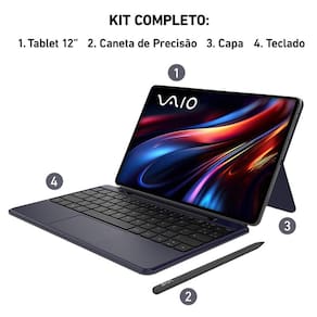 Miniatura Tablet VAIO TL12 12.6” Android 15 256GB Octa-Core Wi-fi 5G 13MP Teclado Inteligente VAIO PEN Preto
