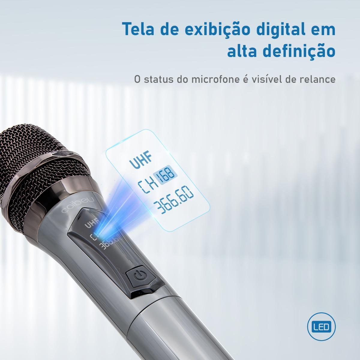 Miniatura Kit 2 Microfone Sem Fio Profissional Uhf Led Com Receptor Ec