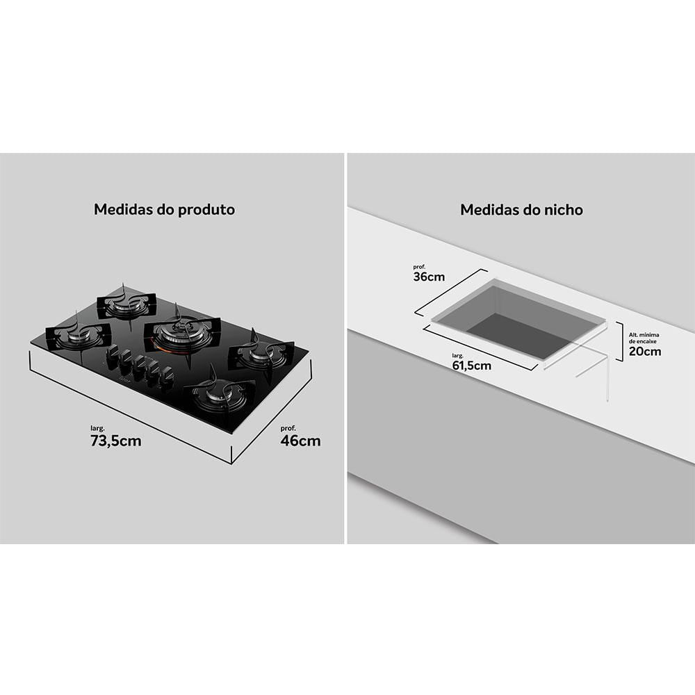 Fogão Cooktop 5 bocas Atlas U Top Superautomático Vidro Temperado