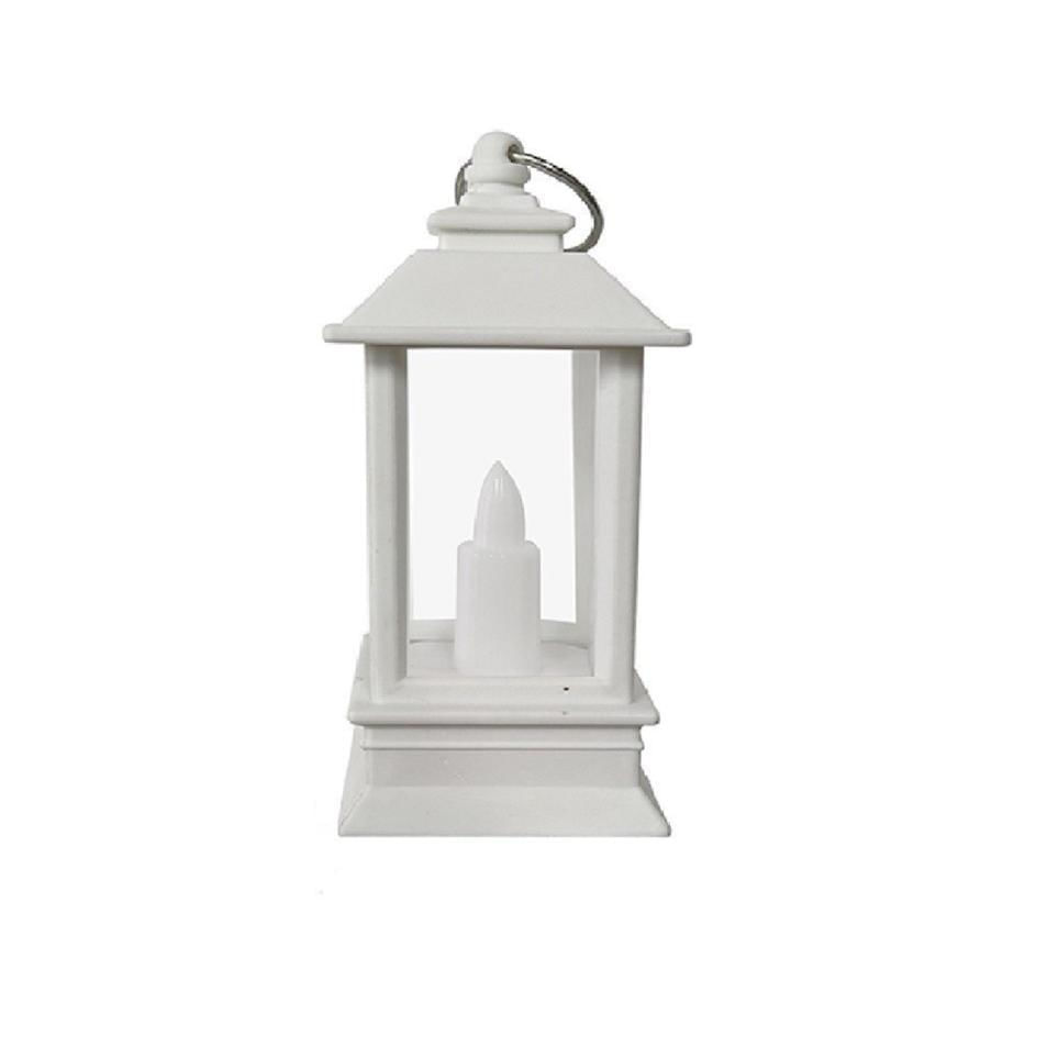 Miniatura Lamparina Decor Lampião Branca Artificial Led 13Cm Bateria