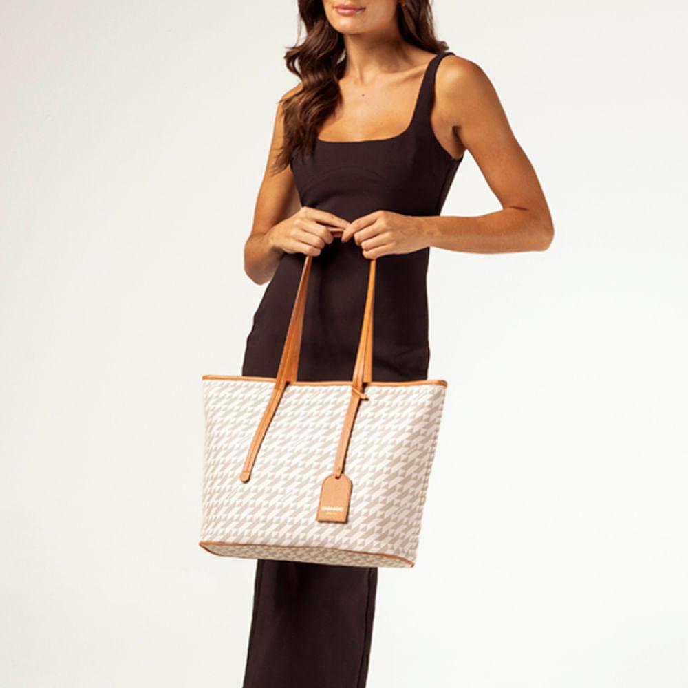 Miniatura Bolsa de Ombro Feminina Tote Monograma BG Bege Bege - G