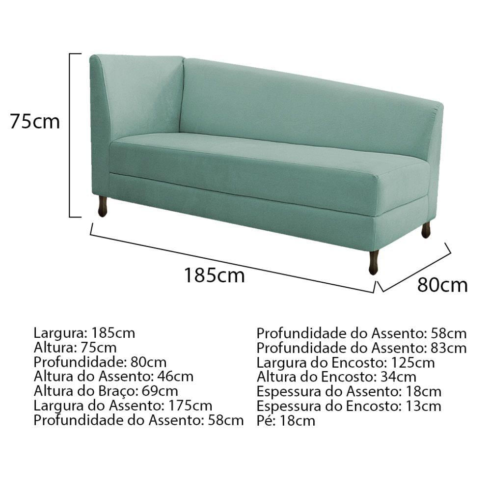Miniatura Diva Recamier Heitor 185cm Lado Direito Linho Azul Turquesa