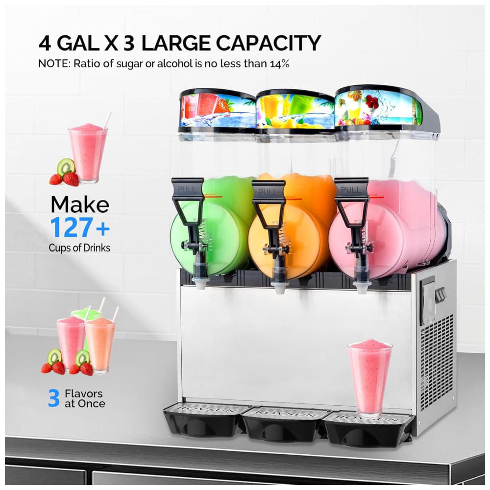 Miniatura Máquina de Frozen ROVSUN, 45L X 3 Tanques de Slushie, Eficiente em Resfriamento para Casa, Restaurante, Bar e Festas