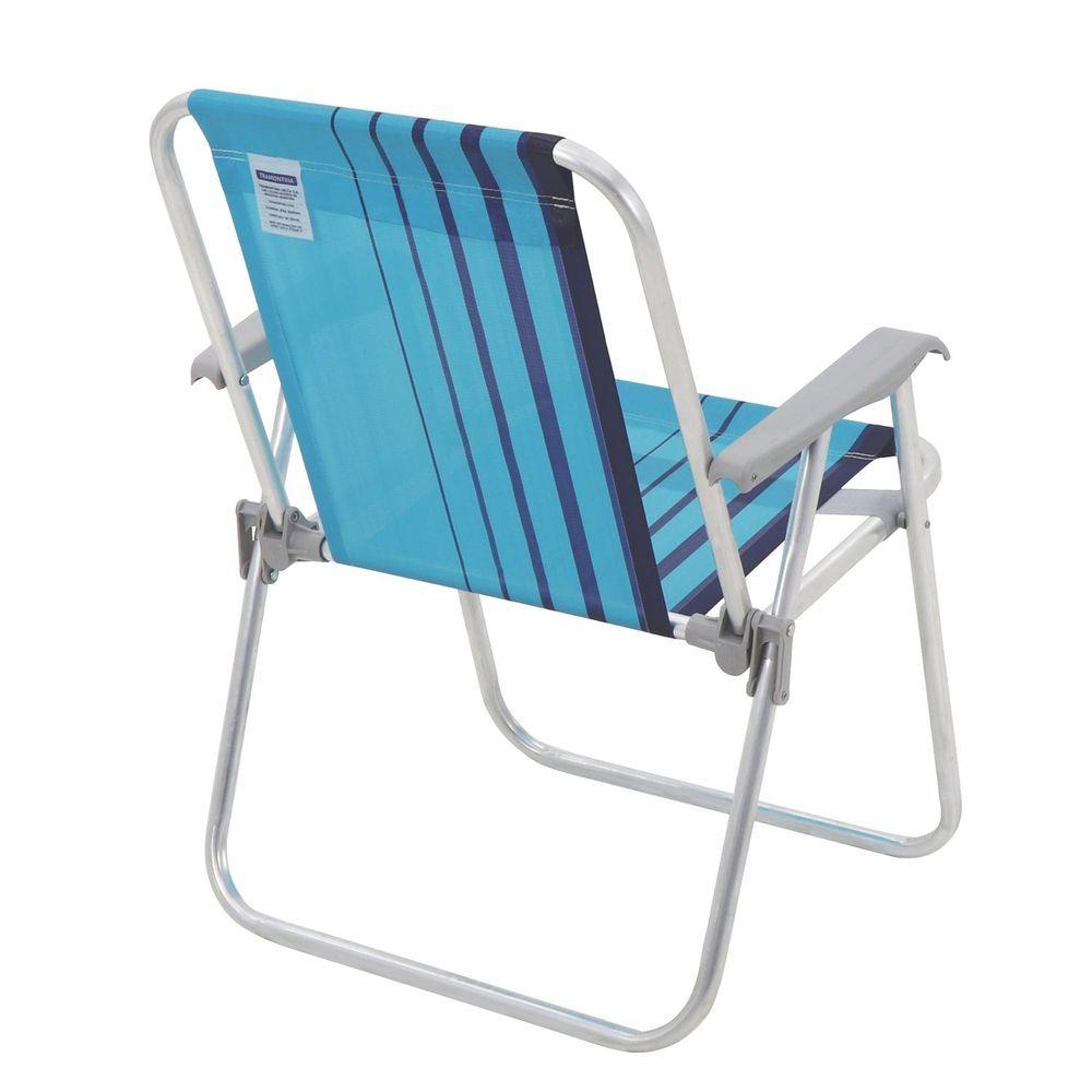 Cadeira De Praia Tramontina Samoa Alta Em Alumínio Com Assento Azul Tramontina