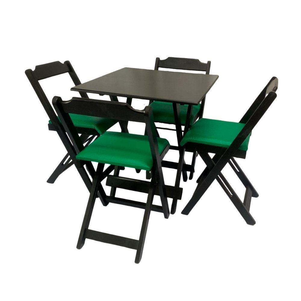Miniatura Mesa Dobrável Preto Com 4 Cadeiras Estofado 70x70 Verde