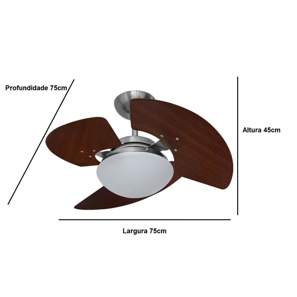 Miniatura Ventilador de Teto 220V Aço Escovado Aventador Stilo Tron Ventiladores Tabaco/Aço Escovado