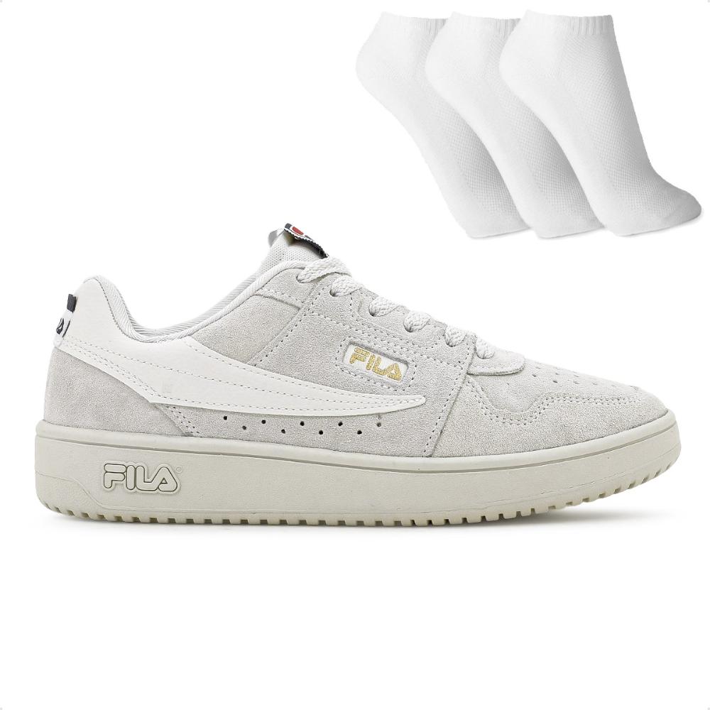 Miniatura Tênis Fila Acd Classic Se Masculino + 3 Pares de Meias Bege / Branco - 38