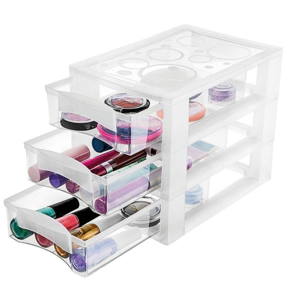Miniatura Gaveteiro Plástico 3 Gavetas Transparente Médio Ordene