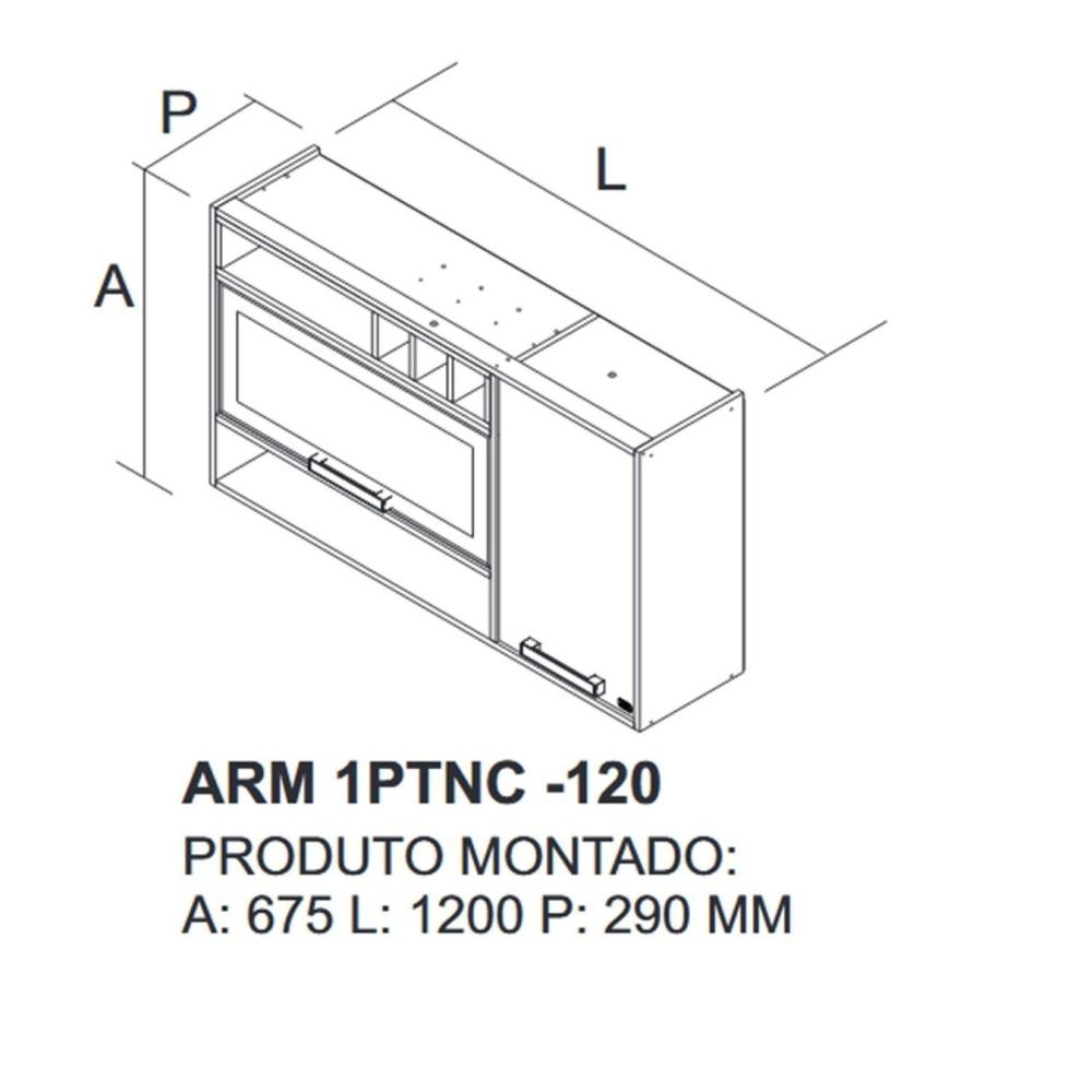 Miniatura Armário Aéreo 2 Portas 120cm Vidro Reflecta Nicho Garrafeiro Nápoles Cinamomo/Grafite Intenso