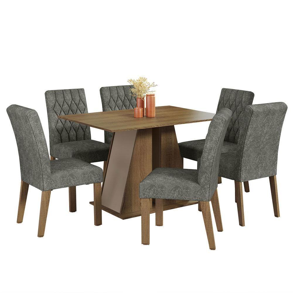 Conjunto Sala De Jantar Mesa Tampo De Madeira 6 Cadeiras Rustic/crema/silver Fabiana Madesa Rustic/crema/silver