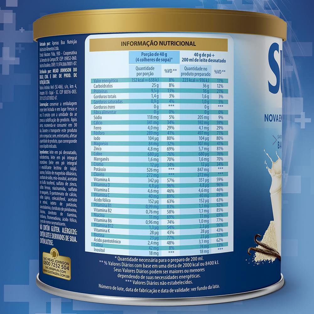 Miniatura Complemento Alimentar Sustagen Adultos+ Sabor Baunilha Lata 400g