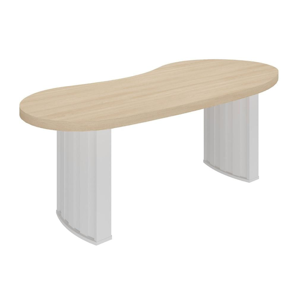 Miniatura Mesa Para Escritório 200cm Curvas Orgânicas Tampo Tamburato Diretor Artany Carvalho/Branco