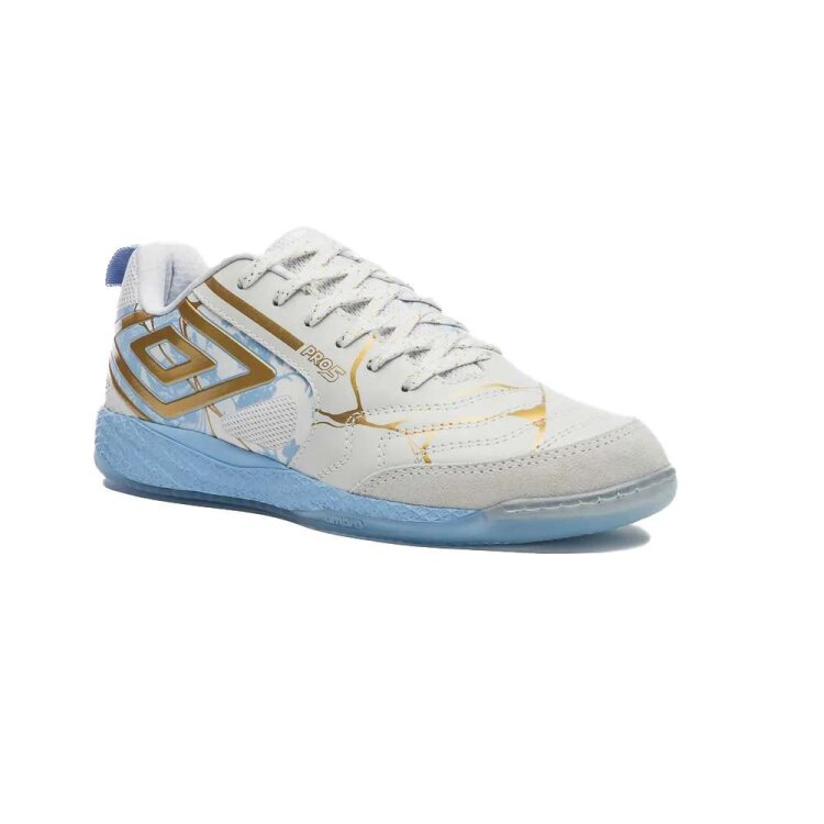 Miniatura Chuteira Futsal Umbro Pro 5 Bump Kintsugi - Bcoazuldou - BCO/AZUL/DOU