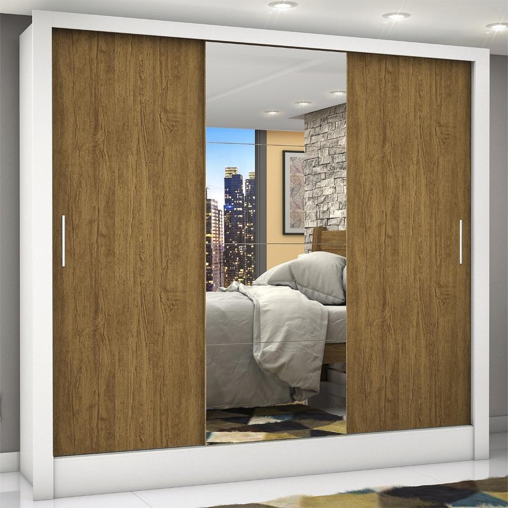 Miniatura Guarda Roupa Casal 3 Portas com Espelho Porto Plus Espresso Móveis Branco Freijo