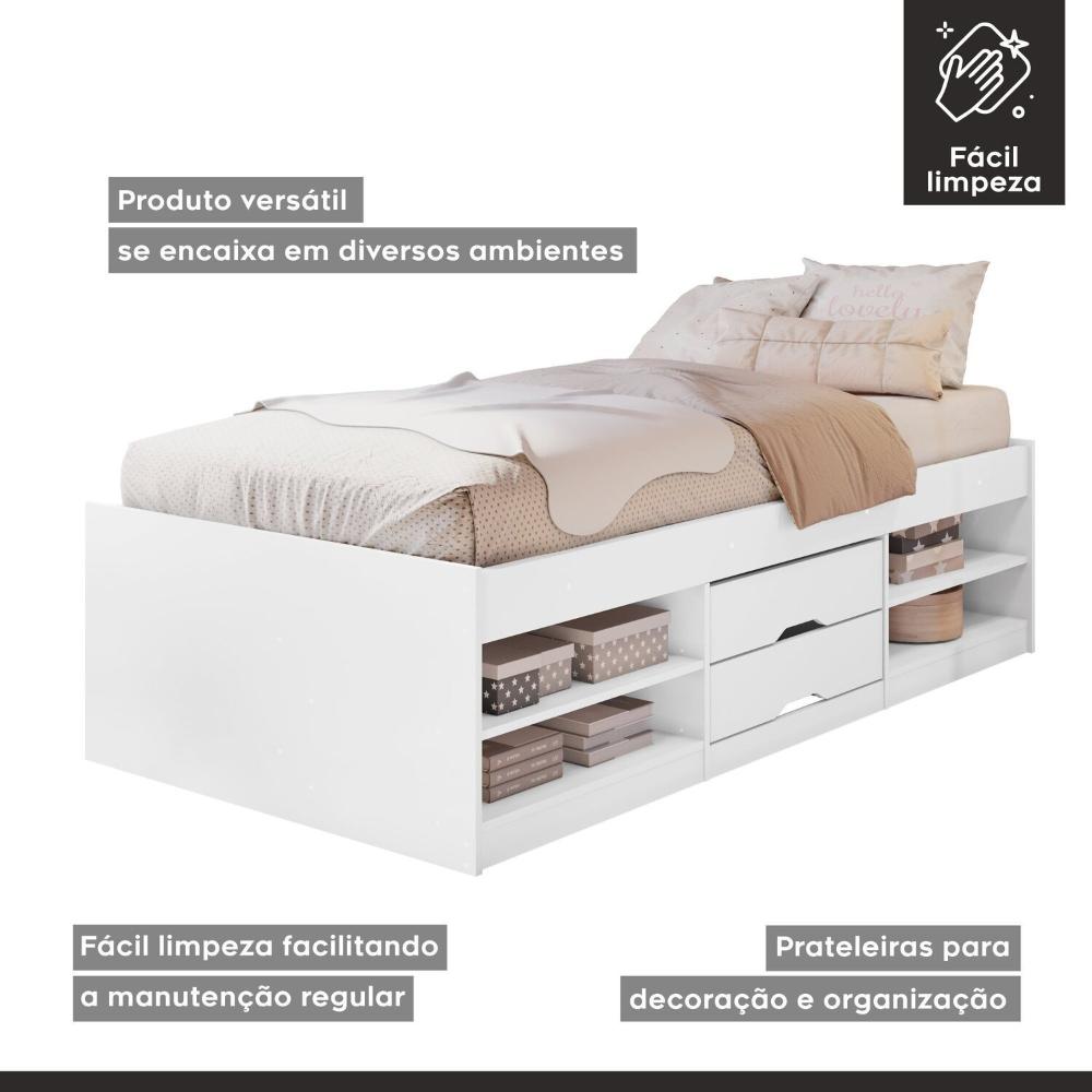 Cama Solteiro Multifuncional 2 Gavetas Branco