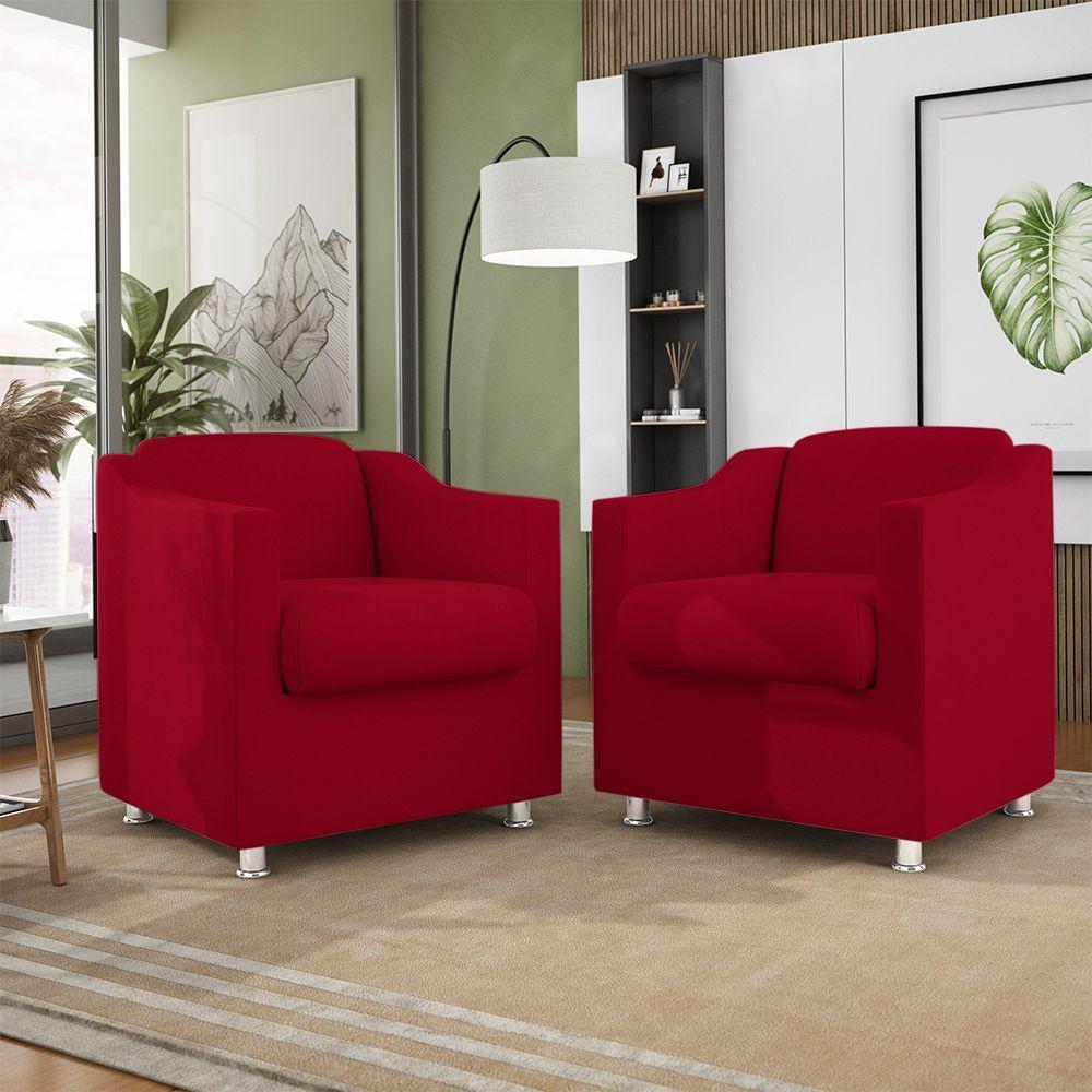 Miniatura Kit 02 Poltronas Recepção Consultório Suede ? Balaqui Decor Cor:Vermelho
