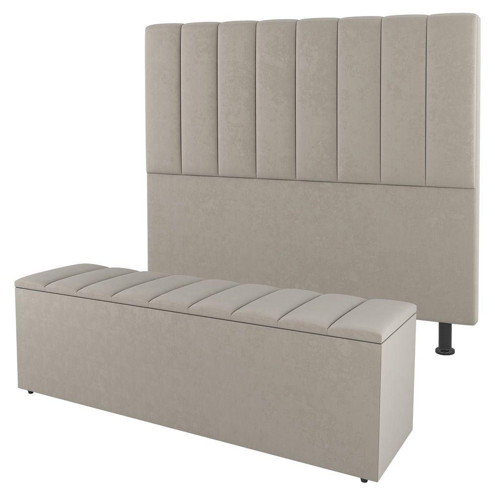 Miniatura Cabeceira E Baú Cama Box Queen Size Cora 160cm Suede Bege