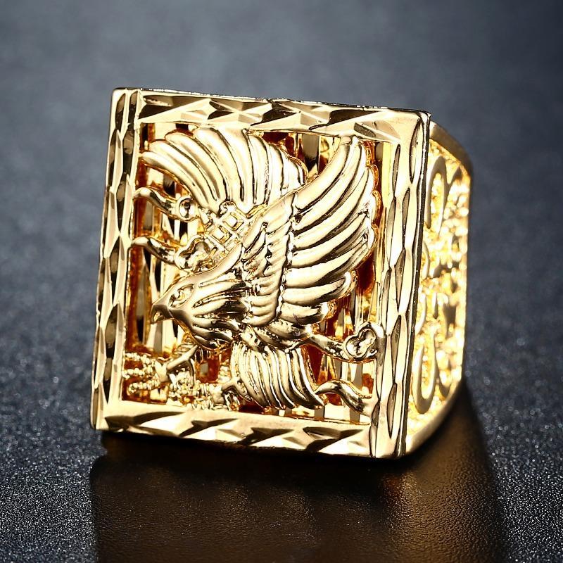 Miniatura Anel Grande Masculino Águia Banhado A Ouro Ajustável