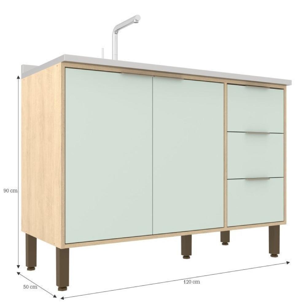 Jogo De Cozinha Modulada 5 Peças Karine Carvalho/Pistache Móveis Sul Moveis Sul Carvalho/Pistache