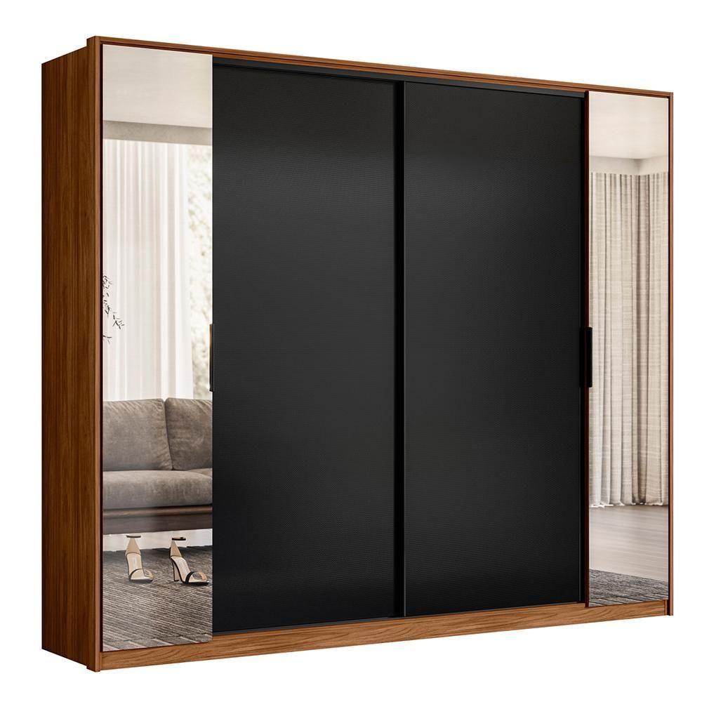 Miniatura Guarda Roupa Casal Laredo 4 Portas Flex Nogueira/preto Prime Tx Com Espelho - Demartêz
