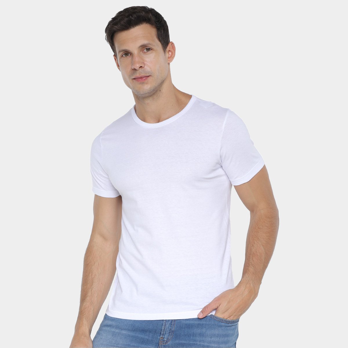 Miniatura Kit Camisetas Hering Slim Básicas 2 Peças Masculino Branco+Cinza - G