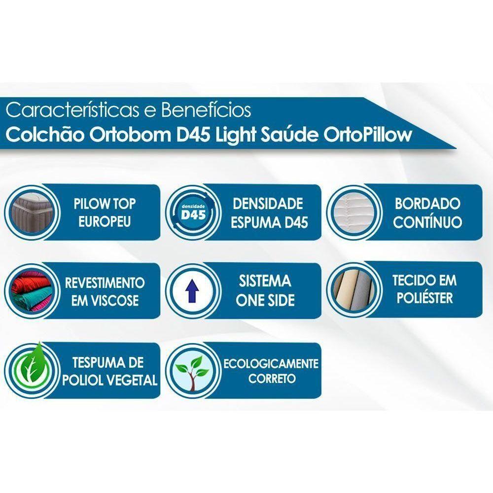 Miniatura Cama Box Baú Queen: Colchão Espuma D45 Ortobom Light Saúde Ortopillow + Base Crc Suede Gray(158X198)