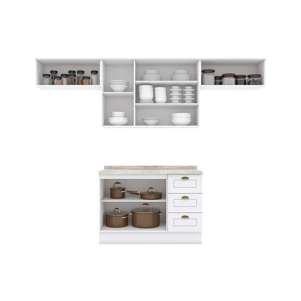 Miniatura Cozinha Modulada Henn Americana 5 Peças (3 Armários + 1 Balcão + 1 Complemento) C5P11 Branco