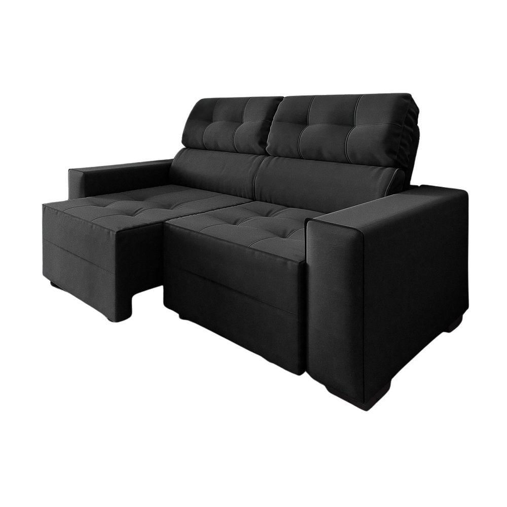 Miniatura Sofá New York 2 Mts Retrátil E Reclinável Catraca Blindada Suede Preto