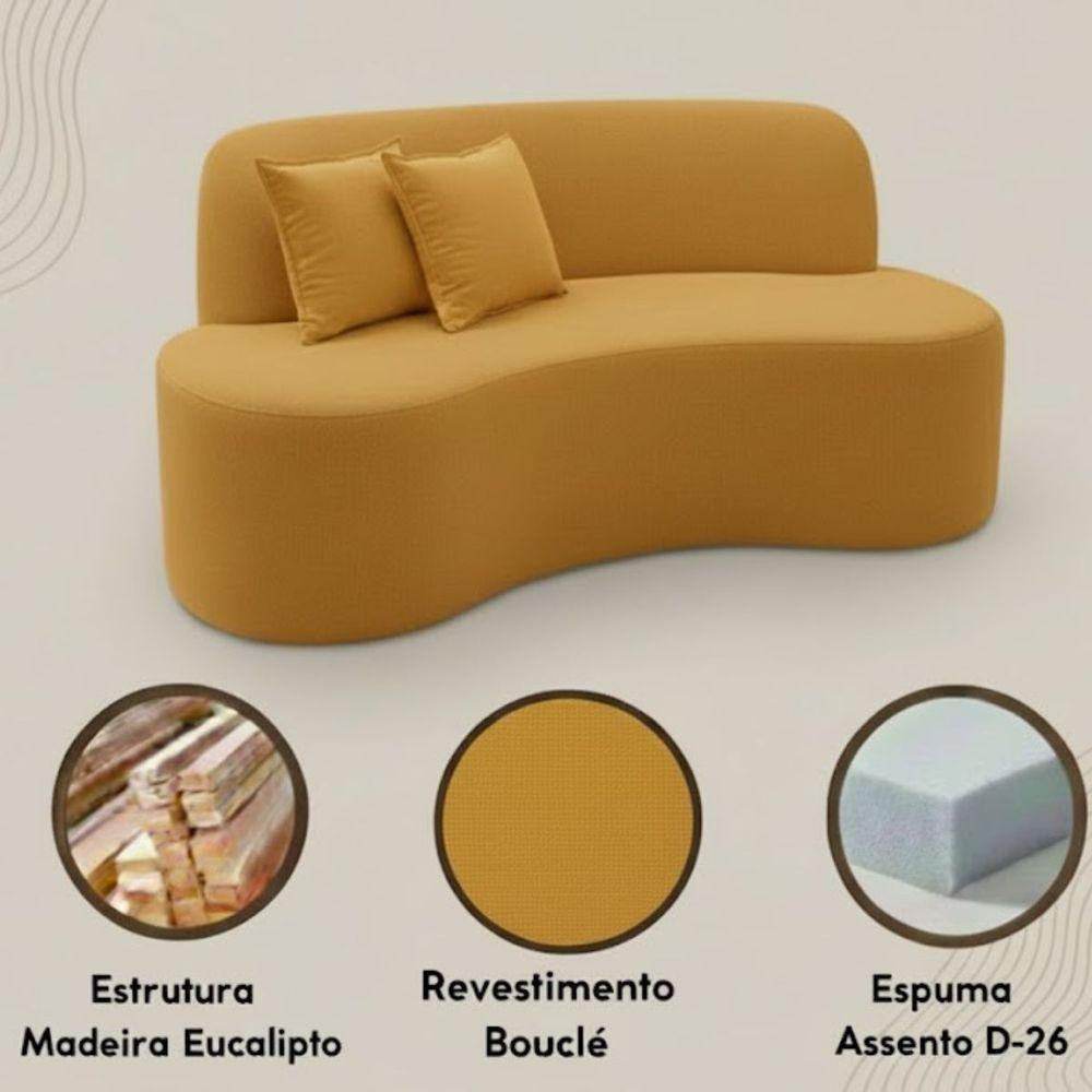 Miniatura Sofá Ondulado Orgânico Pequeno 2 Lugares Sala Bouclé Bouclé Mostarda