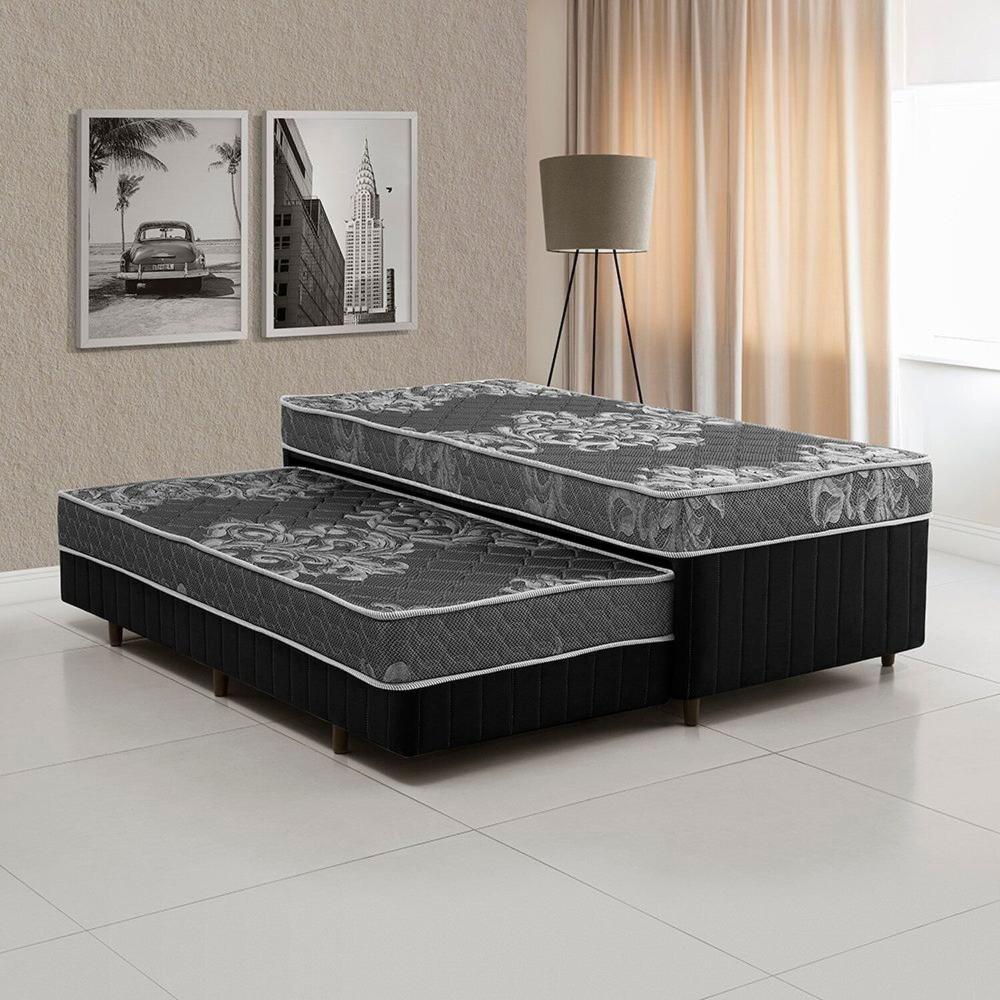 Miniatura Cama Box Conjugada Solteiro com Auxiliar Preto