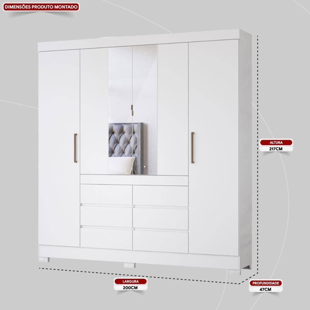 Miniatura Guarda Roupa Casal 4 Portas Com Espelho E 6 Gavetas Cádis Branco Branco