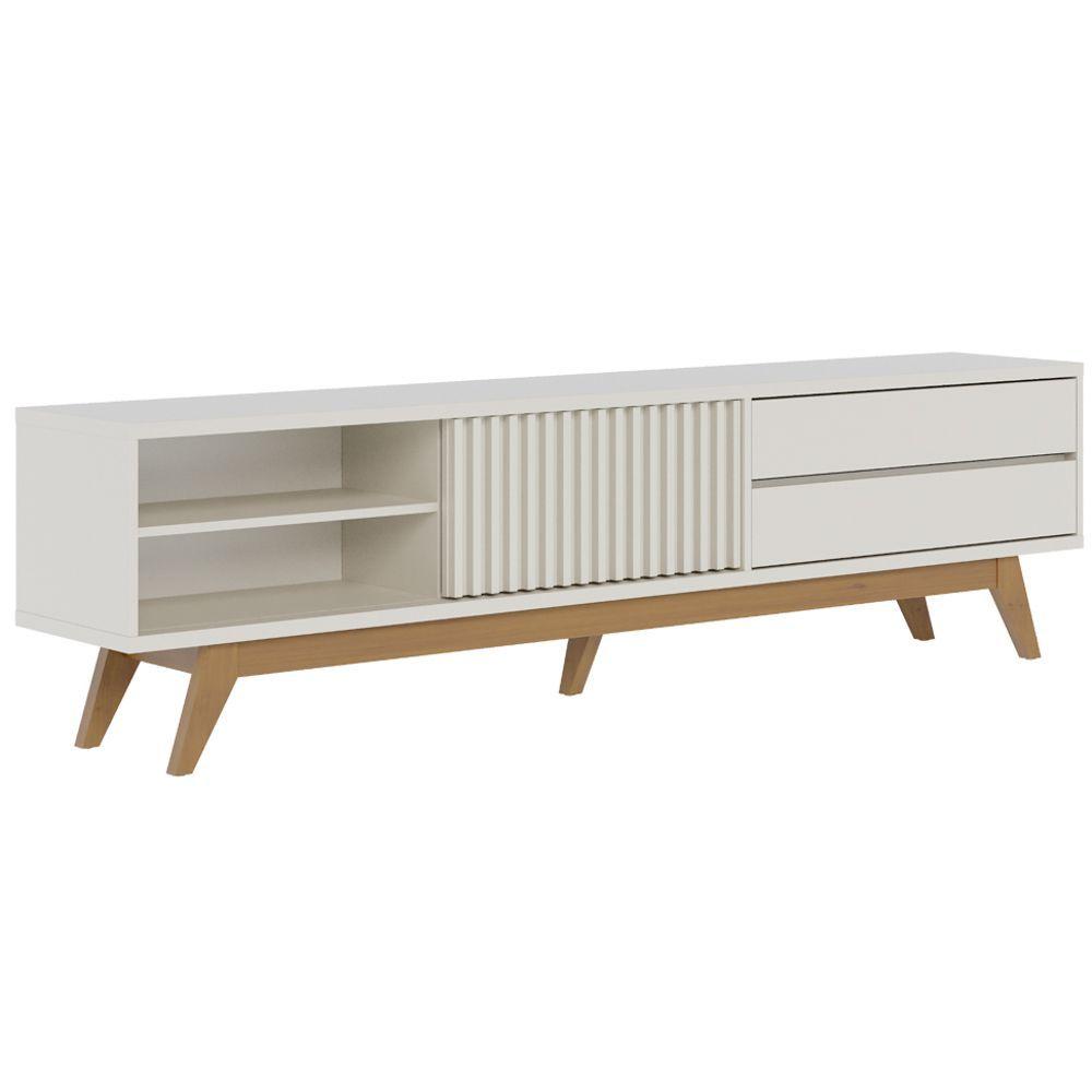 Miniatura Painel Para Tv 75 Pol Chile E Rack Bancada Itália C05 Off White Matte/freijó - Mpozenato