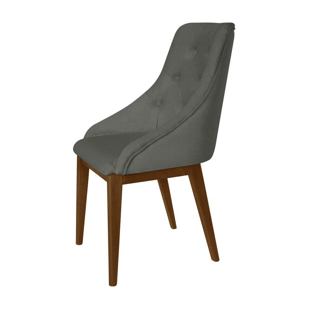 Miniatura Kit 4 Cadeiras De Jantar Elisa Nobre Estofada Capitonê Linho Chumbo Base Madeira Maciça Imbuia