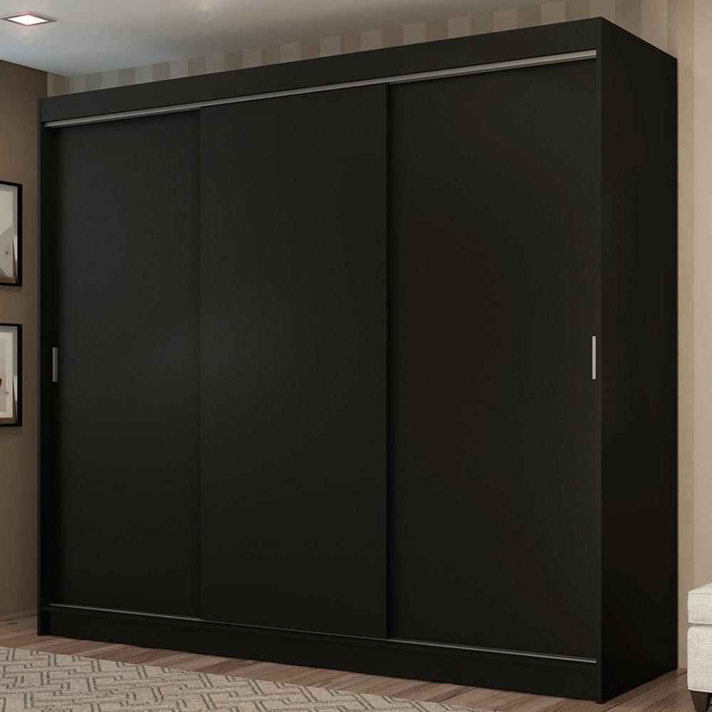 Miniatura Guarda-Roupa Casal Madesa Kansas 3 Portas de Correr 3 Gavetas Preto