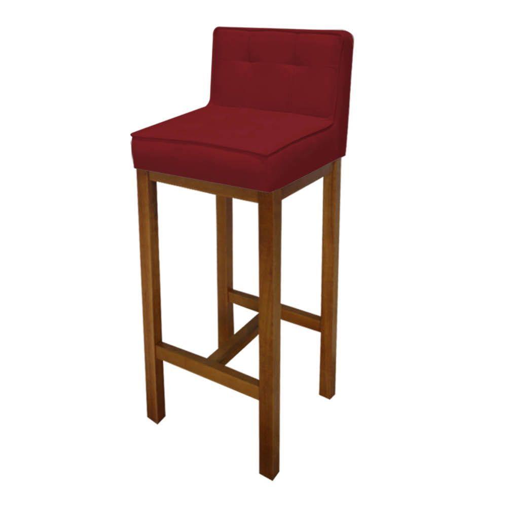Miniatura Banqueta Alta Com Encosto Alba Cozinha Balcão Bistrô Base Madeira Carvalho Suede Vermelho