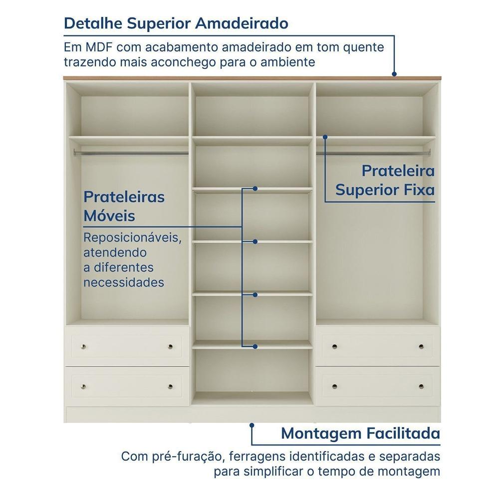 Guarda-roupa Casal 6 Portas 4 Gavetas Ananda Cabecasa Madeiramadeira OFFWHITE