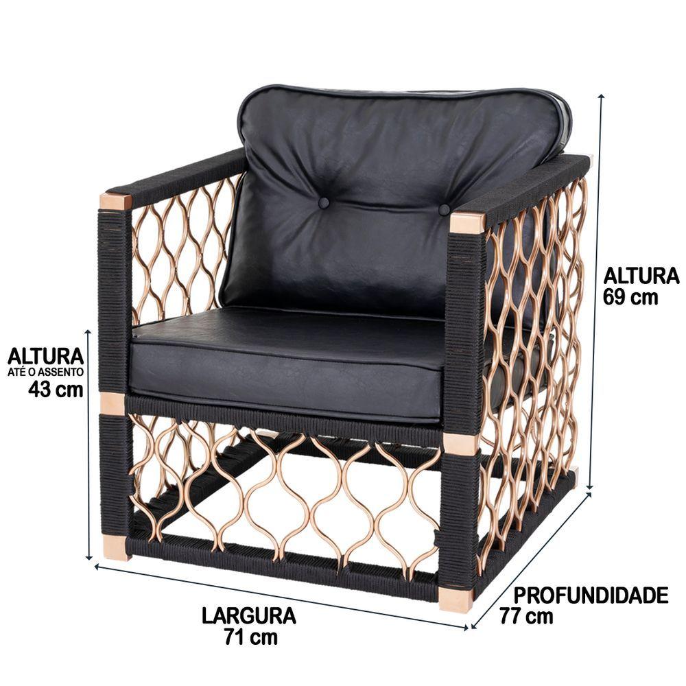 Miniatura Poltrona Em Alumínio Bronze Corda Náutica, Assento Estofado