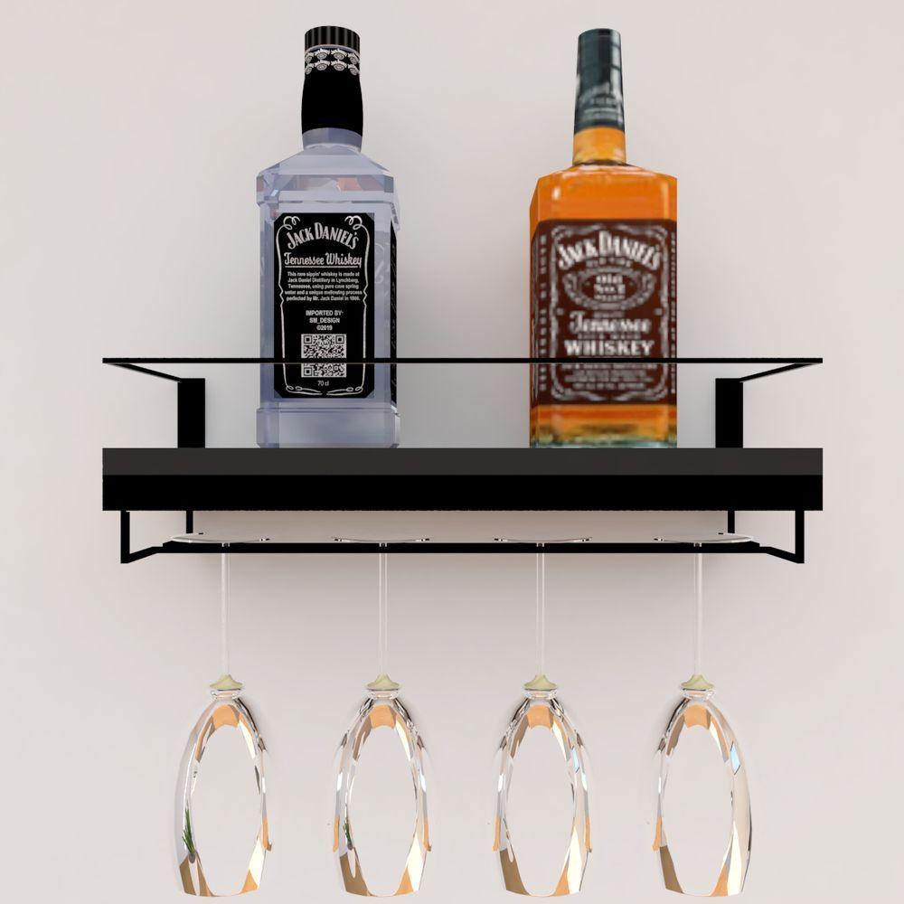 Miniatura Adega Bar Bebida Com Porta Taça 50cm Preto