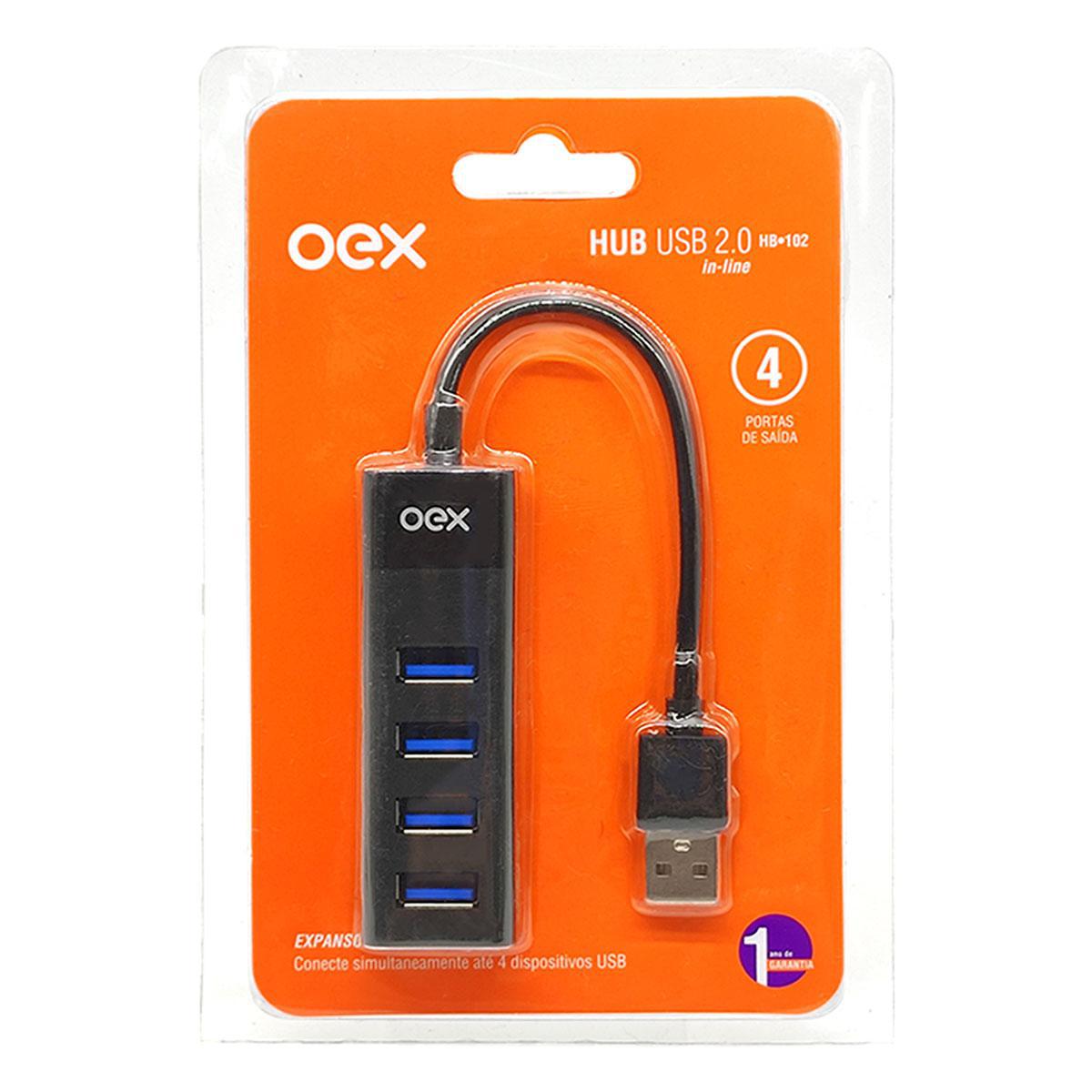 Miniatura Hub Usb 2.0 Oex Hb102 4 Portas 480mpbs Preto